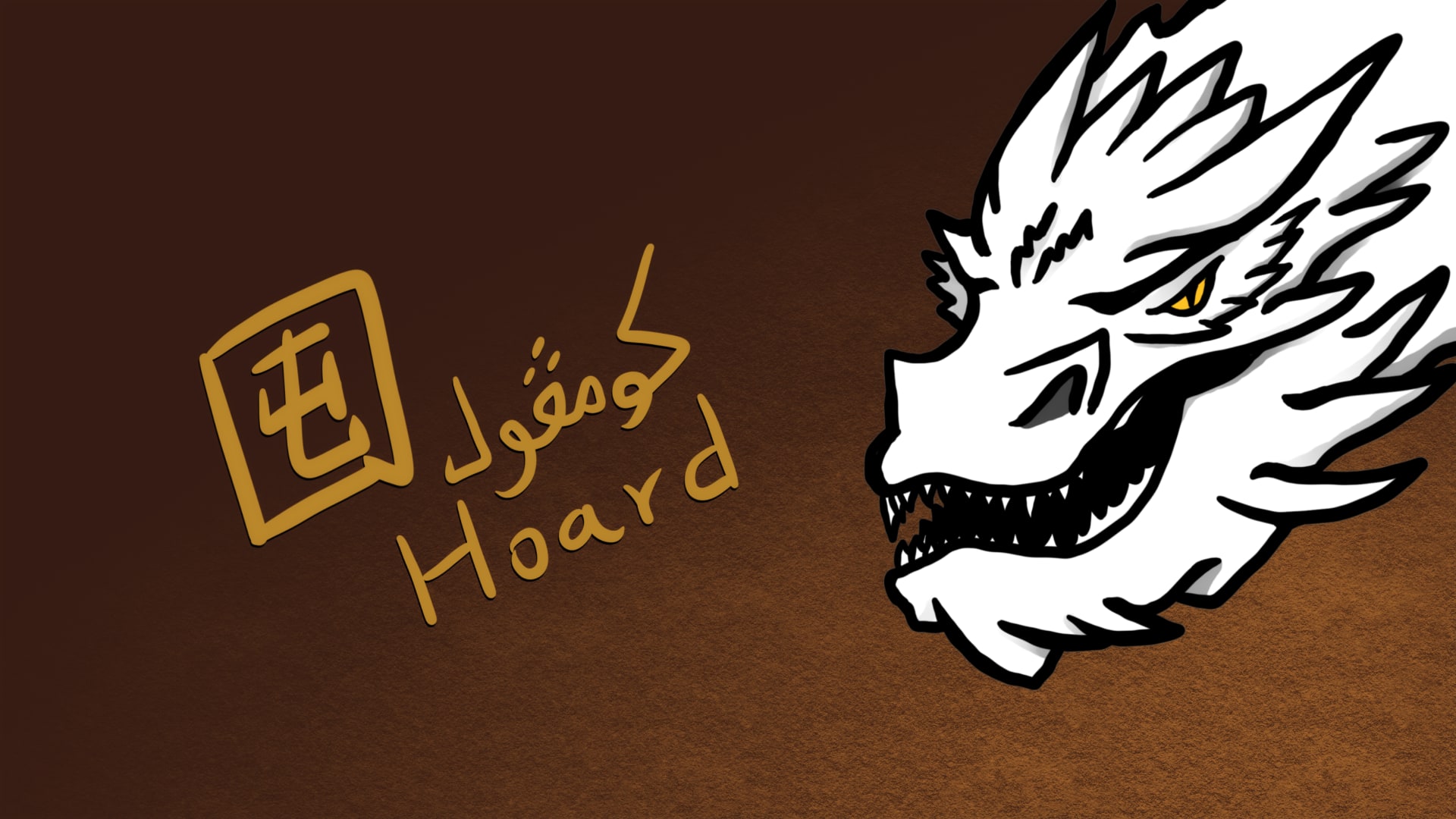 A doodle of Smaug from The Hobbit with the word hoard in Chinese, Malay, and English on the left.