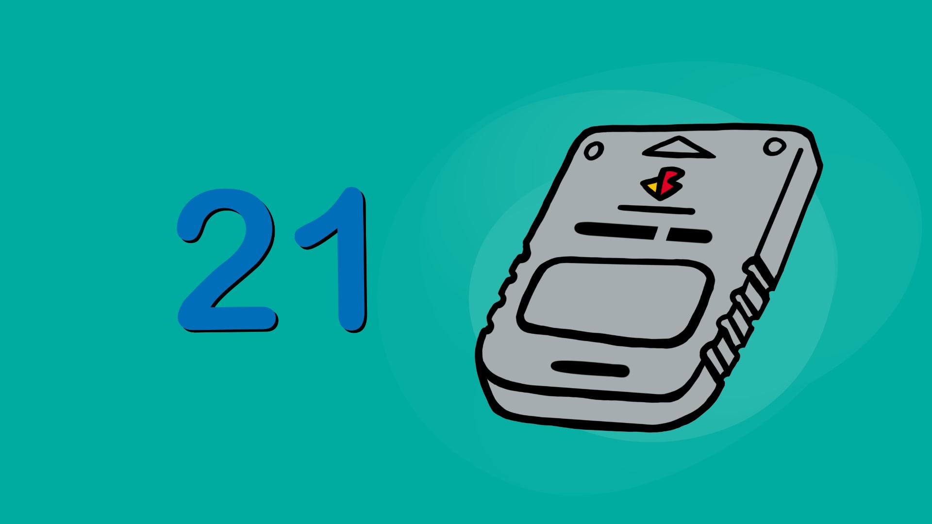 A doodle of a PlayStation Memory Card with the number 21 on the left.