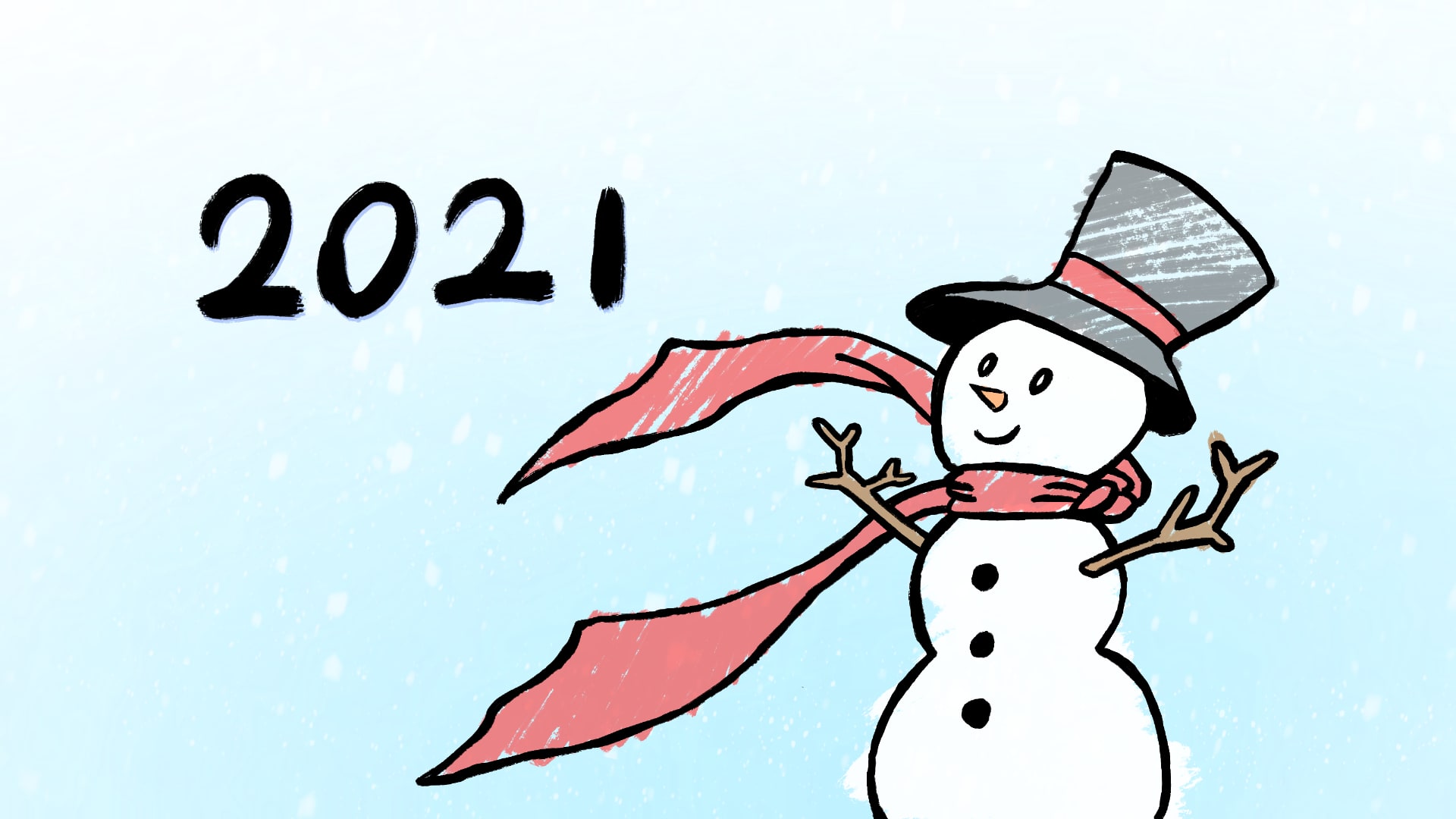 A doodle of a snowman with the number 2021 on the left.